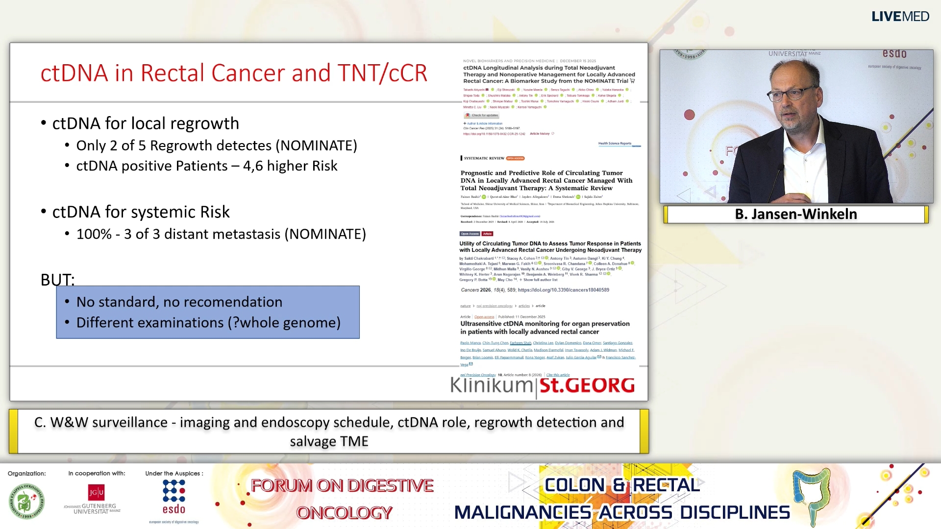 35 B. Jansen-Winkeln - C. W&W surveillance - imaging and endoscopy schedule, ctDNA role, regrowth detection and salvage TME.