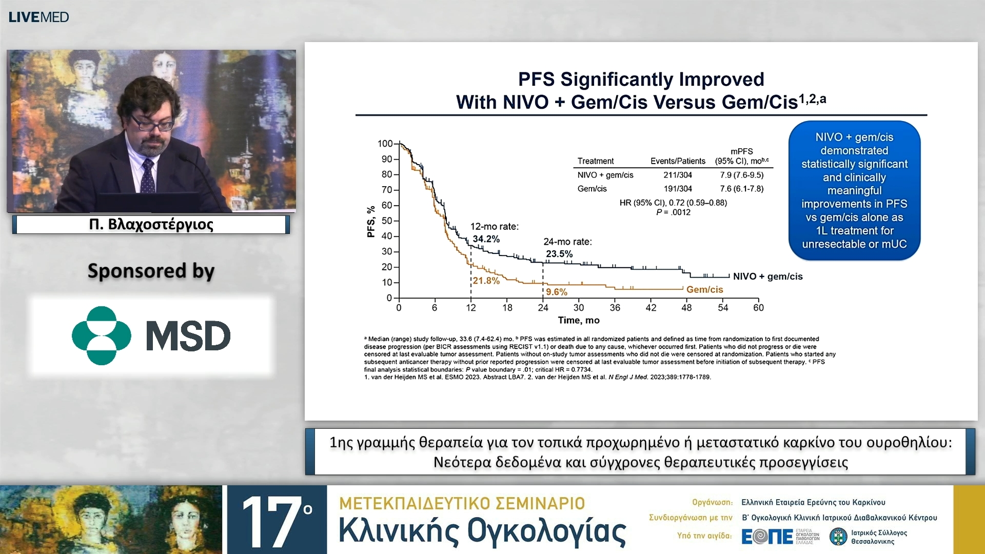 19 Π. Βλαχοστέργιος - 1ης γραμμής θεραπεία για τον τοπικά προχωρημένο ή μεταστατικό καρκίνο του ουροθηλίου: Νεότερα δεδομένα και σύγχρονες θεραπευτικές προσεγγίσεις