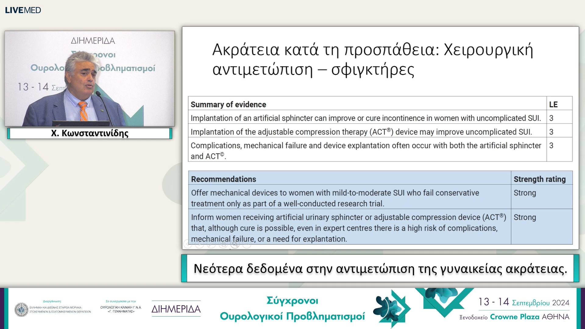 50 Χ. Κωνσταντινίδης - Νεότερα δεδομένα στην αντιμετώπιση της γυναικείας ακράτειας. 