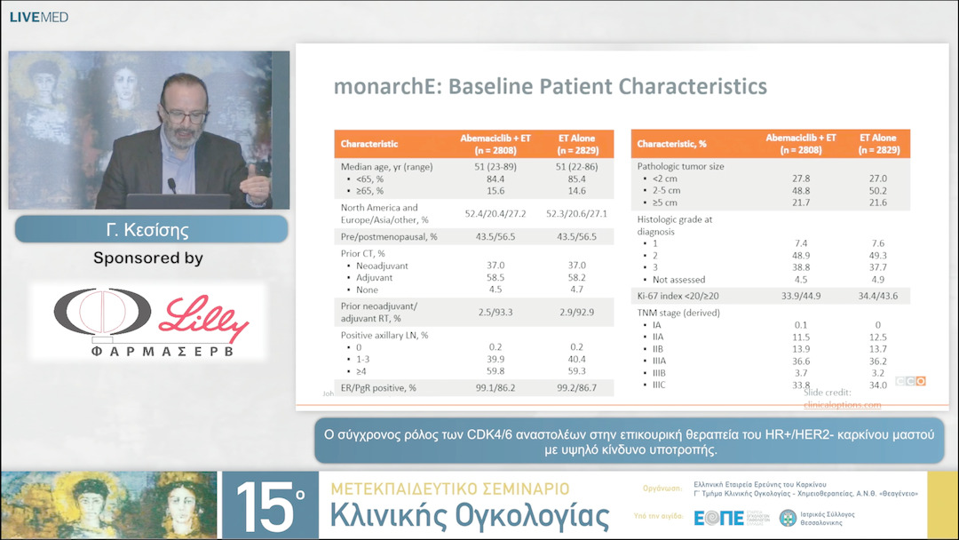 23 Γ. Κεσίσης - Ο σύγχρονος ρόλος των CDK4/6 αναστολέων στην  επικουρική θεραπεία του HR+/HER2- καρκίνου μαστού  με υψηλό κίνδυνο υποτροπής. 