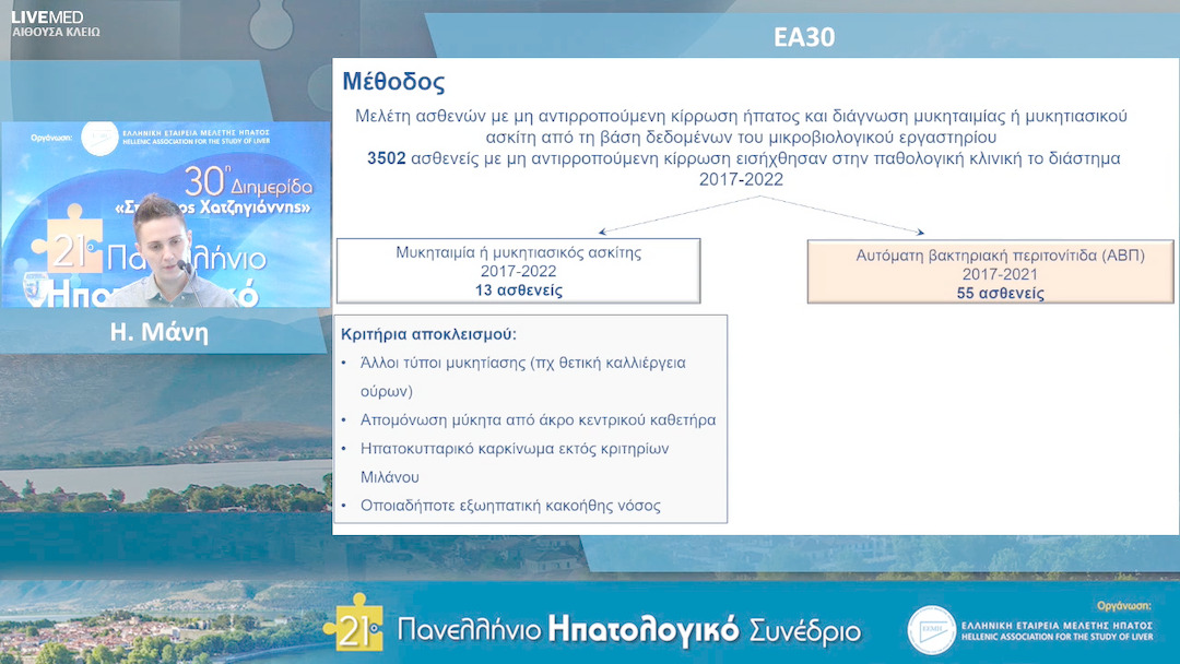 18 Η. Μάνη - ΕΑ30: Σύγκριση χαρακτηριστικών ασθενών με μη αντιρροπούμενη κίρρωση και μυκητιασική ή βακτηριακή λοίμωξη το διάστημα 2017-2022. 