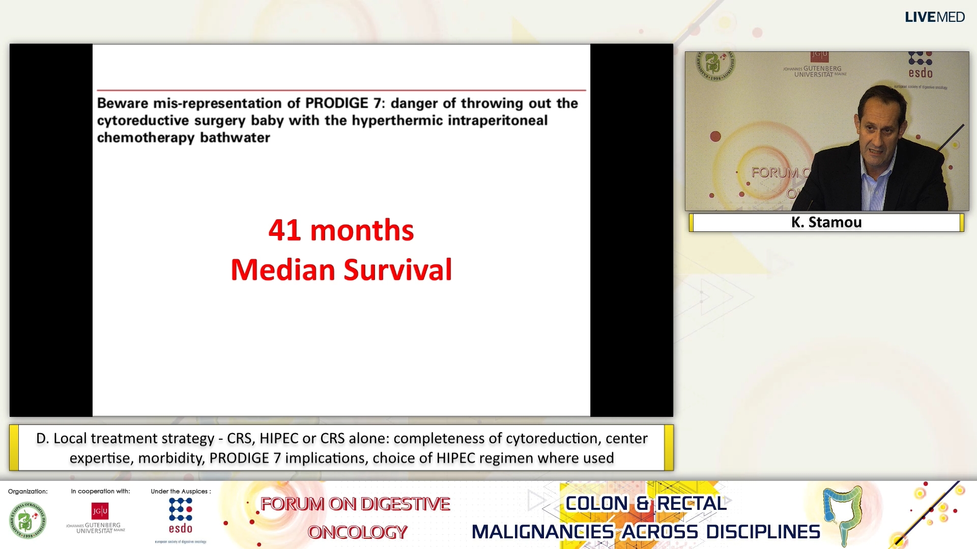 59 K. Stamou - D. Local treatment strategy - CRS, HIPEC or CRS alone: completeness of cytoreduction, center expertise, morbidity, PRODIGE 7 implications, choice of HIPEC regimen where used.