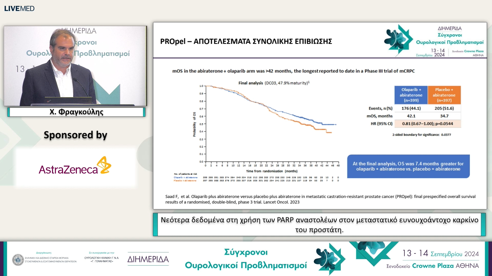 46 Χ. Φραγκούλης - Νεότερα δεδομένα στη χρήση των PARP αναστολέων στον μεταστατικό ευνουχοάντοχο καρκίνο του προστάτη. 