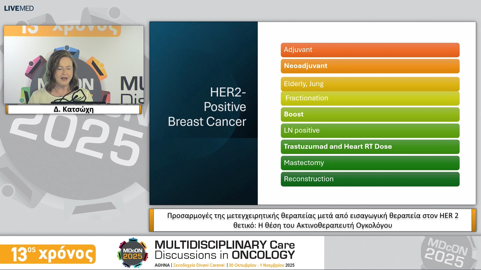 43 Δ. Κατσώχη - Προσαρμογές της μετεγχειρητικής θεραπείας μετά από εισαγωγική θεραπεία: στον HER 2 θετικό • Η θέση του Ακτινοθεραπευτή Ογκολόγου