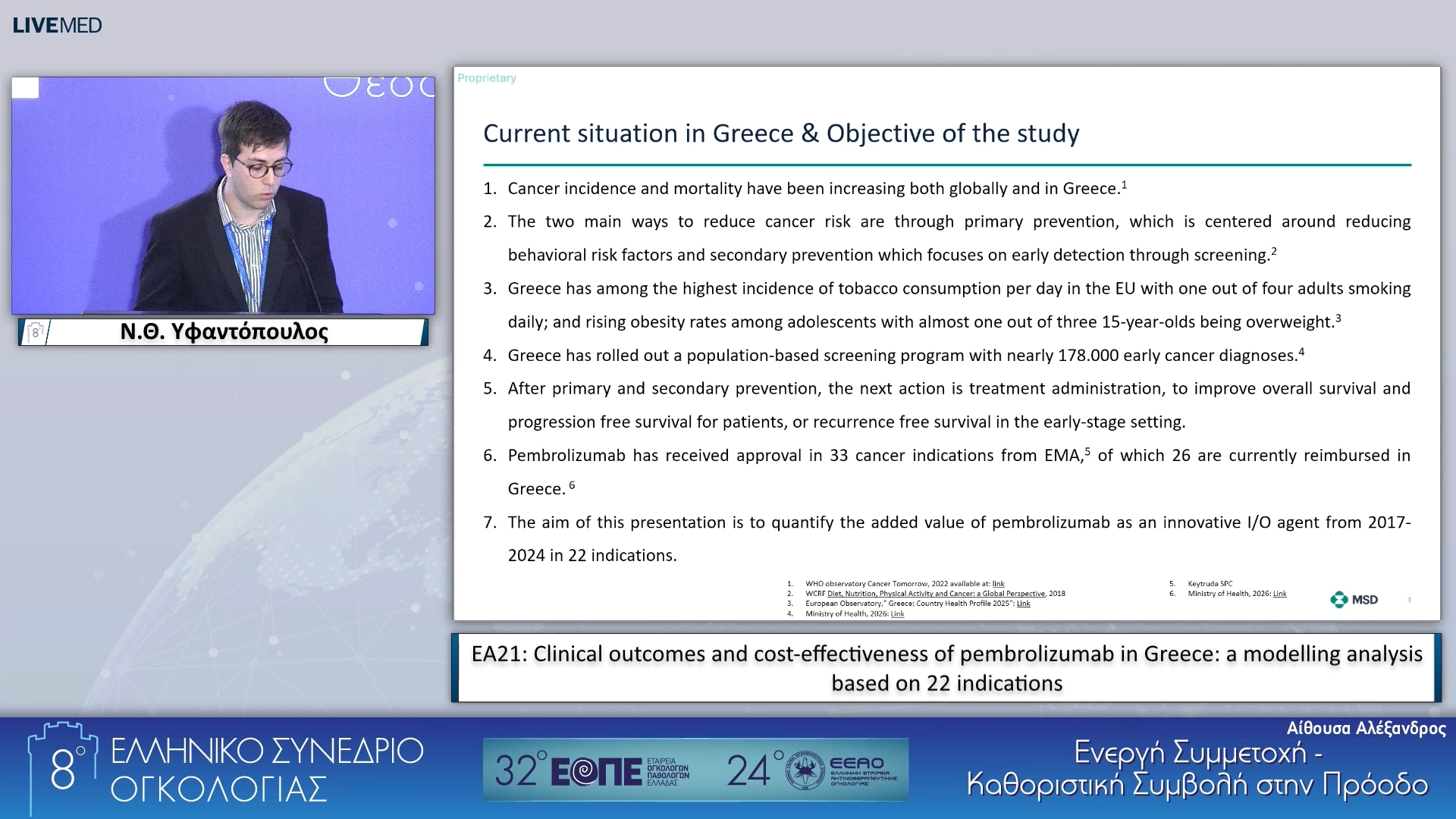 073 Ν.Θ. Υφαντόπουλος - ΕΑ21: Clinical outcomes and cost-effectiveness of pembrolizumab in Greece: a modelling analysis based on 22 indications. 