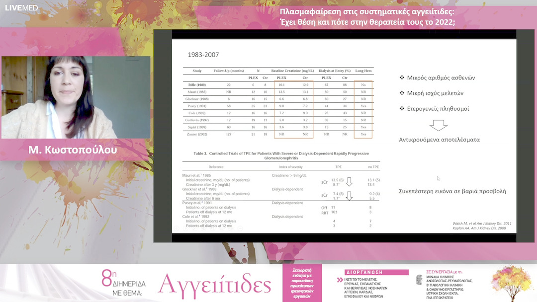 40 Μ. Κωστοπούλου - Πλασμαφαίρεση στις συστηματικές αγγειίτιδες: Έχει θέση και πότε στην θεραπεία τους το 2022;