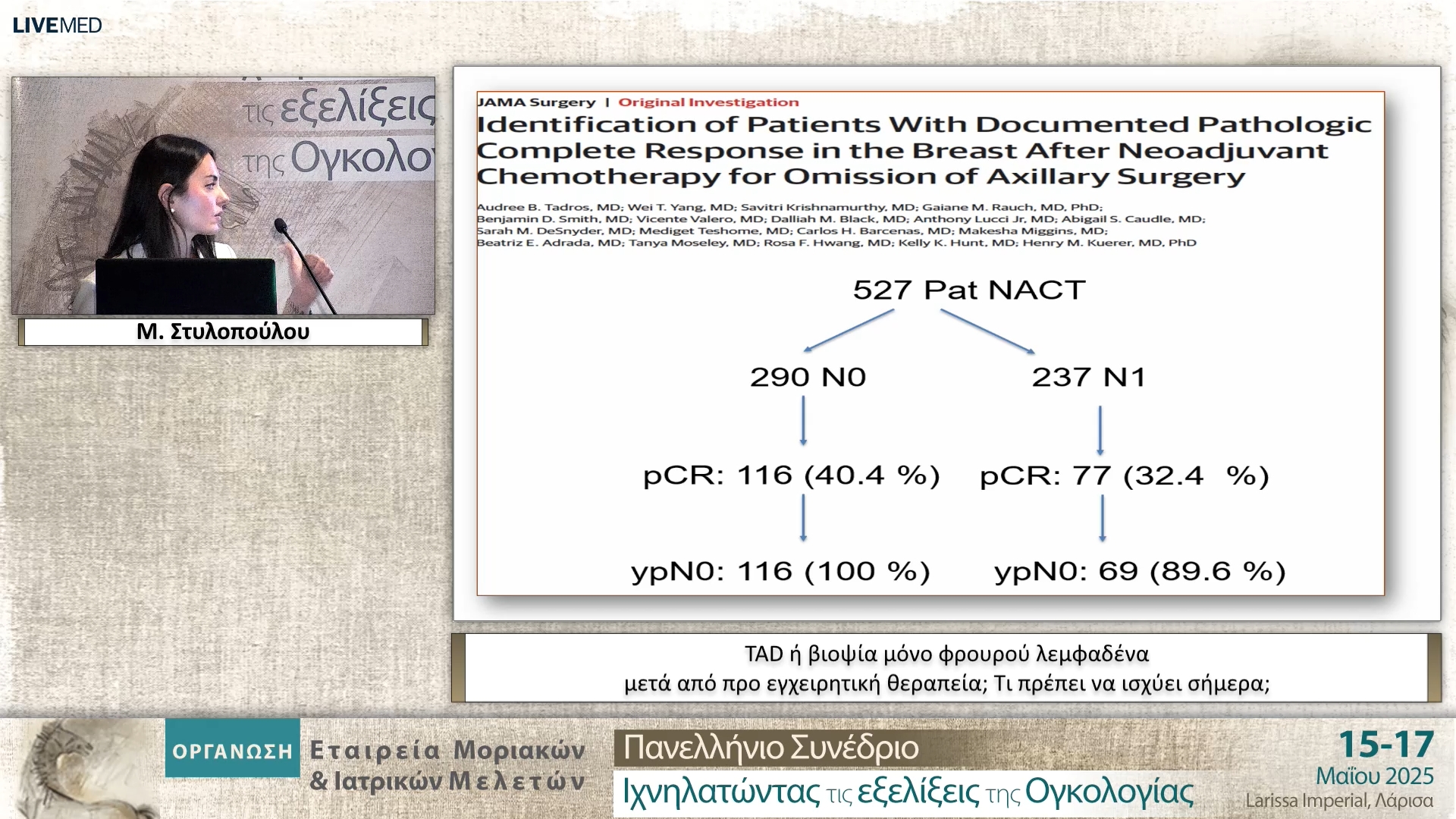 30 Μ. Στυλοπούλου - TAD ή βιοψία μόνο φρουρού λεμφαδένα μετά από προ εγχειρητική θεραπεία; Τι πρέπει να ισχύει σήμερα;