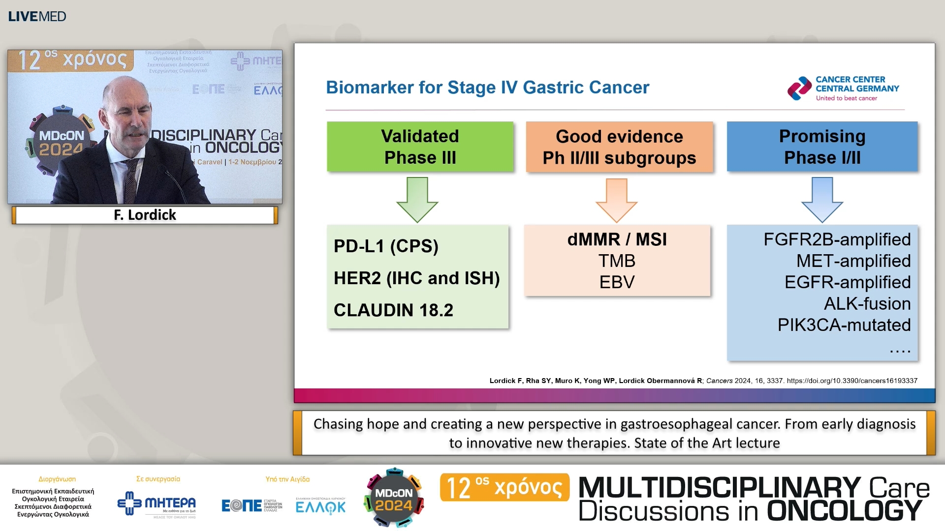 40 F. Lordick - Chasing hope and creating a new perspective in gastroesophageal cancer. From early diagnosis to innovative new therapies. State of the Art lecture 