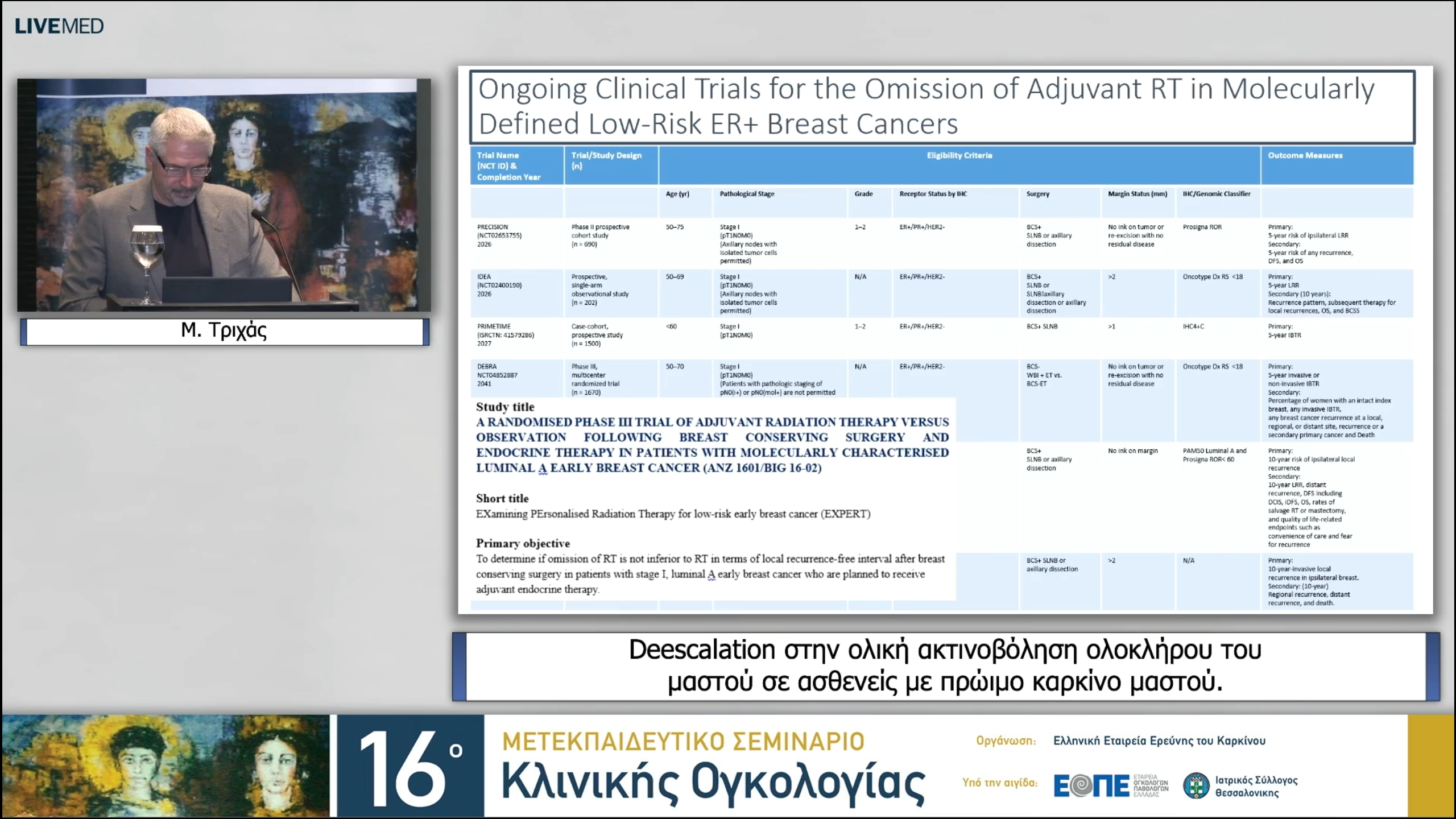19 Μ. Τριχάς - De­escalation στην ολική ακτινοβόληση ολοκλήρου του μαστού σε ασθενείς με πρώιμο καρκίνο μαστού. 