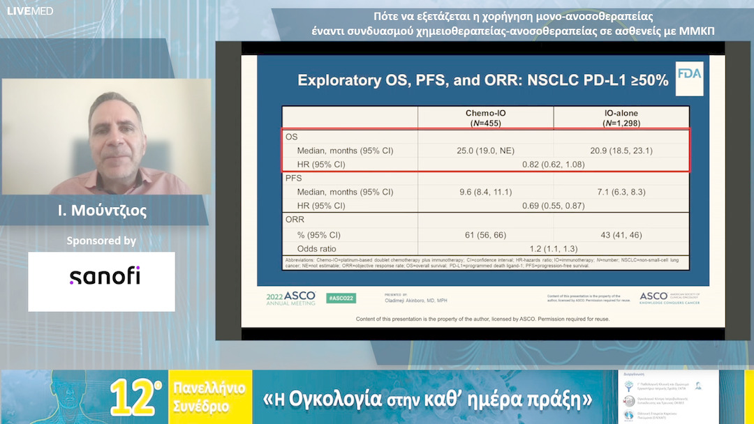 57 Ι. Μούντζιος - Πότε να εξετάζεται η χορήγηση μονο-ανοσοθεραπείας έναντι συνδυασμού χημειοθεραπείας-ανοσοθεραπείας σε ασθενείς με ΜΜΚΠ