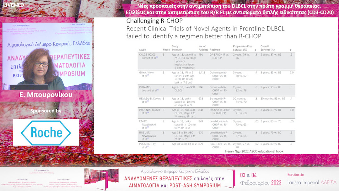 39 E. Μπουρονίκου - Νέες προοπτικές στην αντιμετώπιση του DLBCL στην πρώτη γραμμή θεραπείας. Εξελίξεις και στην αντιμετώπιση του R/R FL με αντισώματα διπλής ειδικότητας (CD3-CD20)