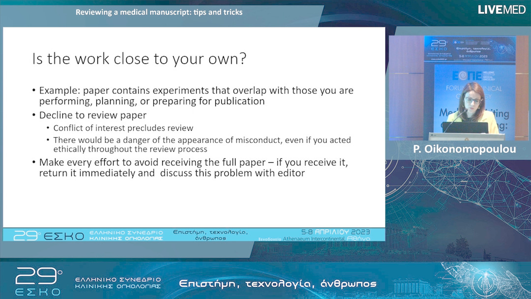 30  P. Oikonomopoulou - Reviewing a medical manuscript: tips and tricks.