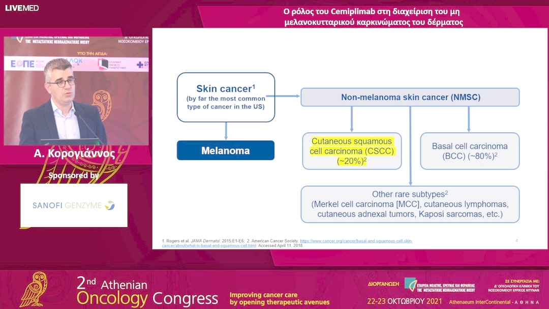 43 Α. Κορογιάννος - Ο ρόλος του Cemiplimab στη διαχείριση του μη μελανοκυτταρικού καρκινώματος του δέρματος. 