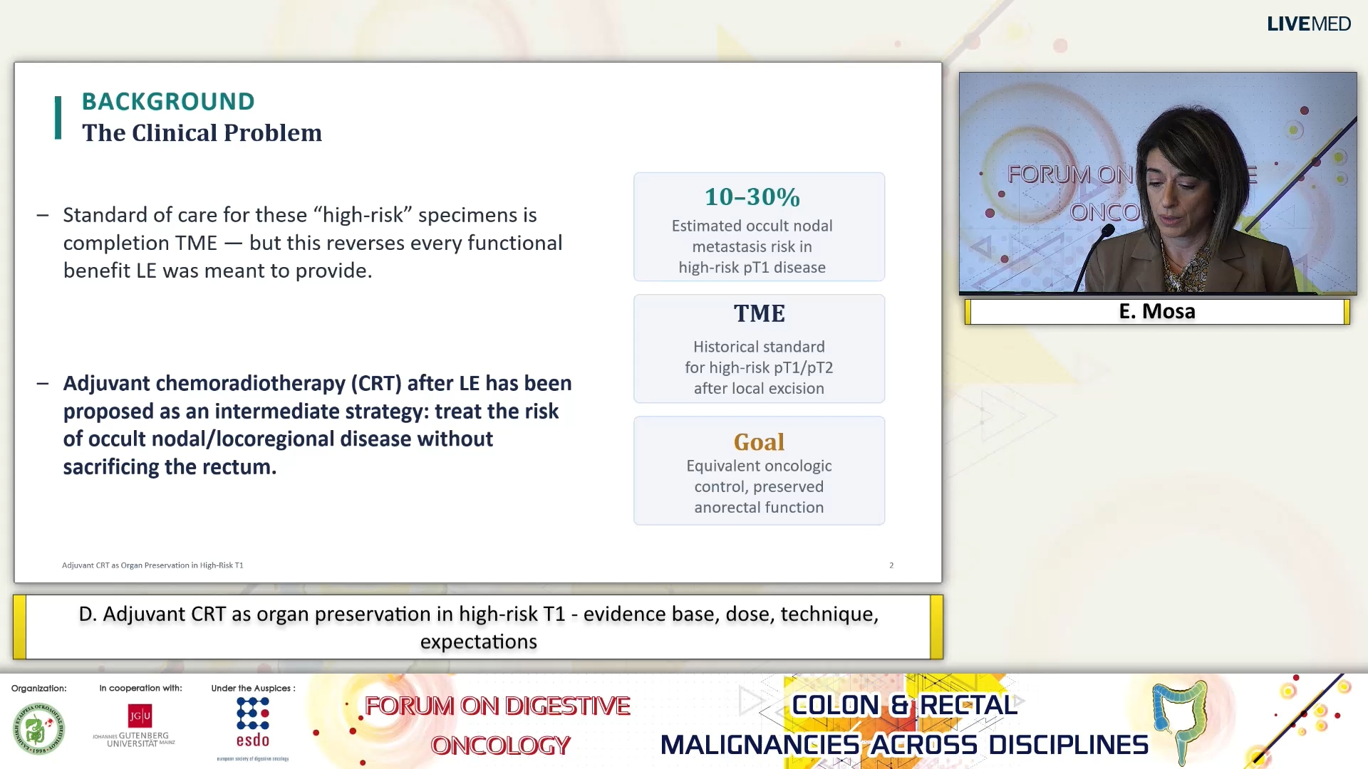 47 E. Mosa - D. Adjuvant CRT as organ preservation in high-risk T1 - evidence base, dose, technique, expectations.