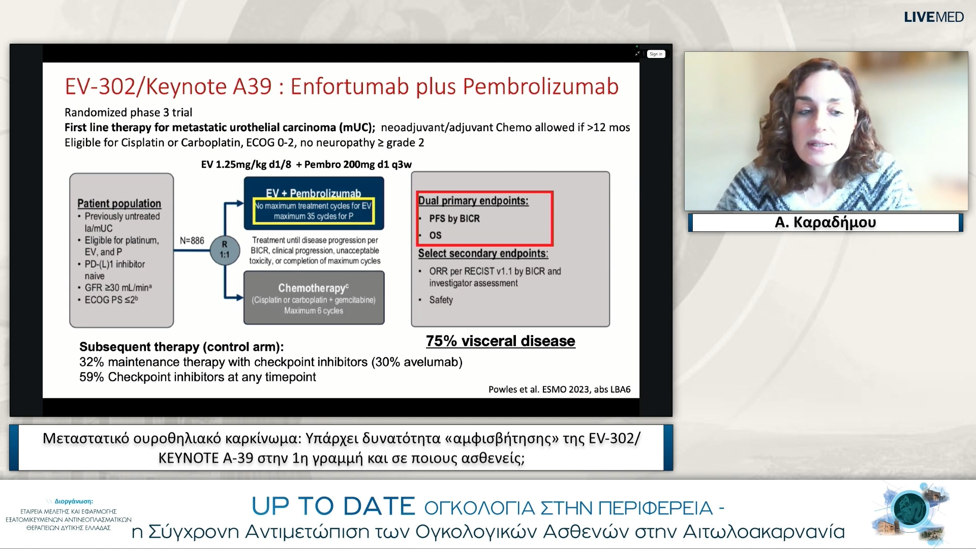 27 Α. Καραδήμου - Μεταστατικό ουροθηλιακό καρκίνωμα: Υπάρχει δυνατότητα «αμφισβήτησης» της EV-302/KEYNOTE A-39 στην 1η γραμμή και σε ποιους ασθενείς;