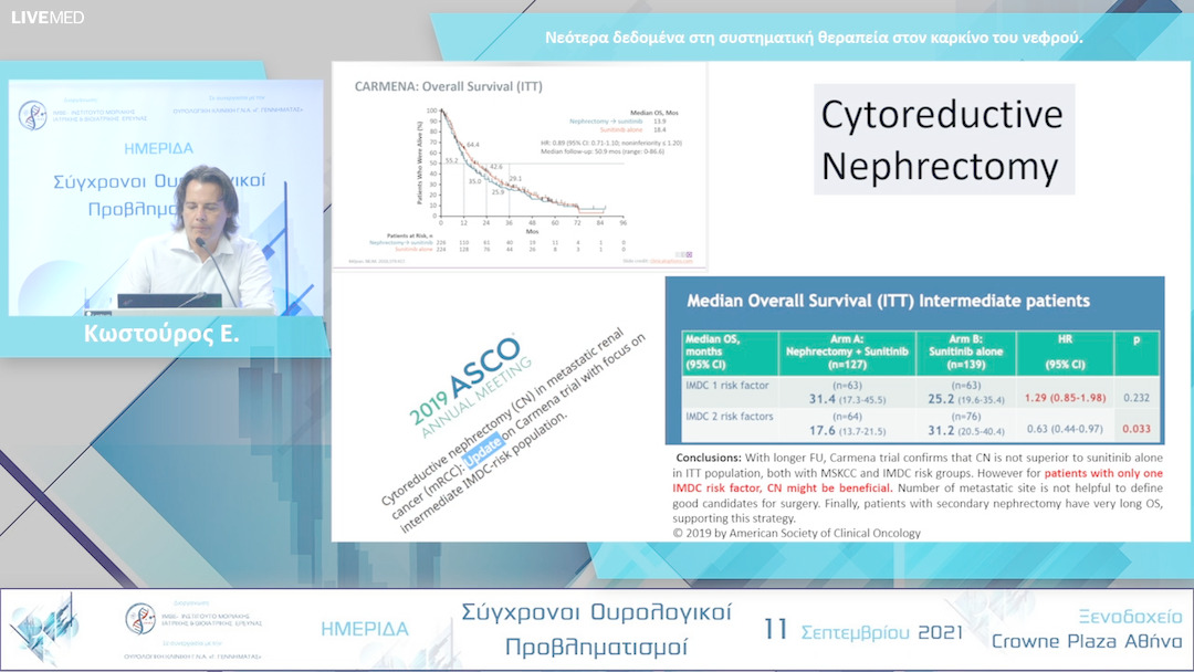 22 Κωστούρος Ε. - Νεότερα δεδομένα στη συστηματική θεραπεία στον καρκίνο του νεφρού. 