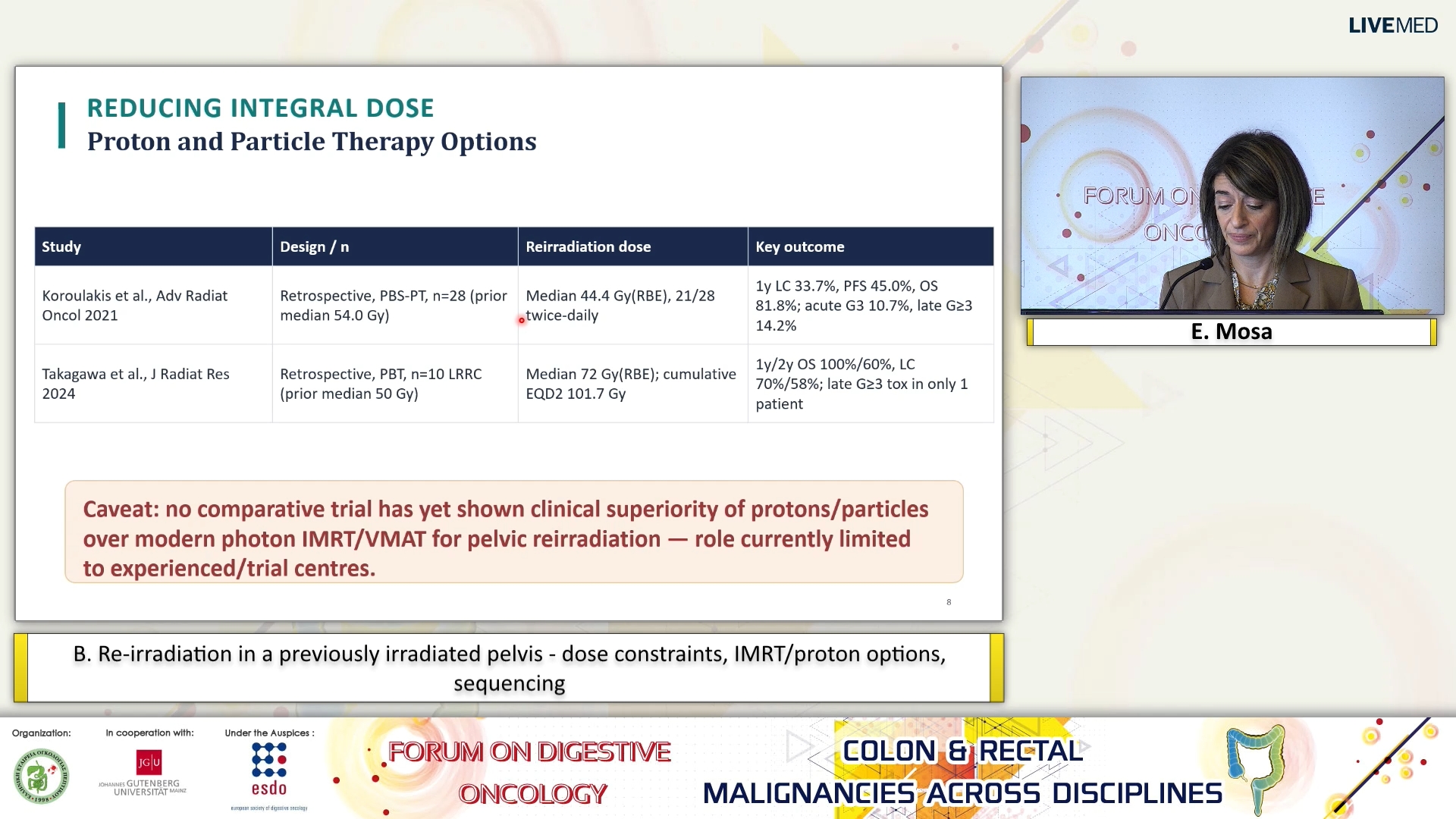 50  E. Mosa - B. Re-irradiation in a previously irradiated pelvis - dose constraints, IMRT/proton options, sequencing.